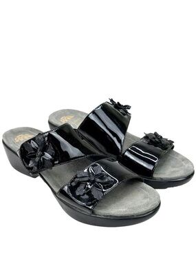Dansko Sandals Eu 40 Black Donna Patent Leather Slip On Adjustable Double Strap